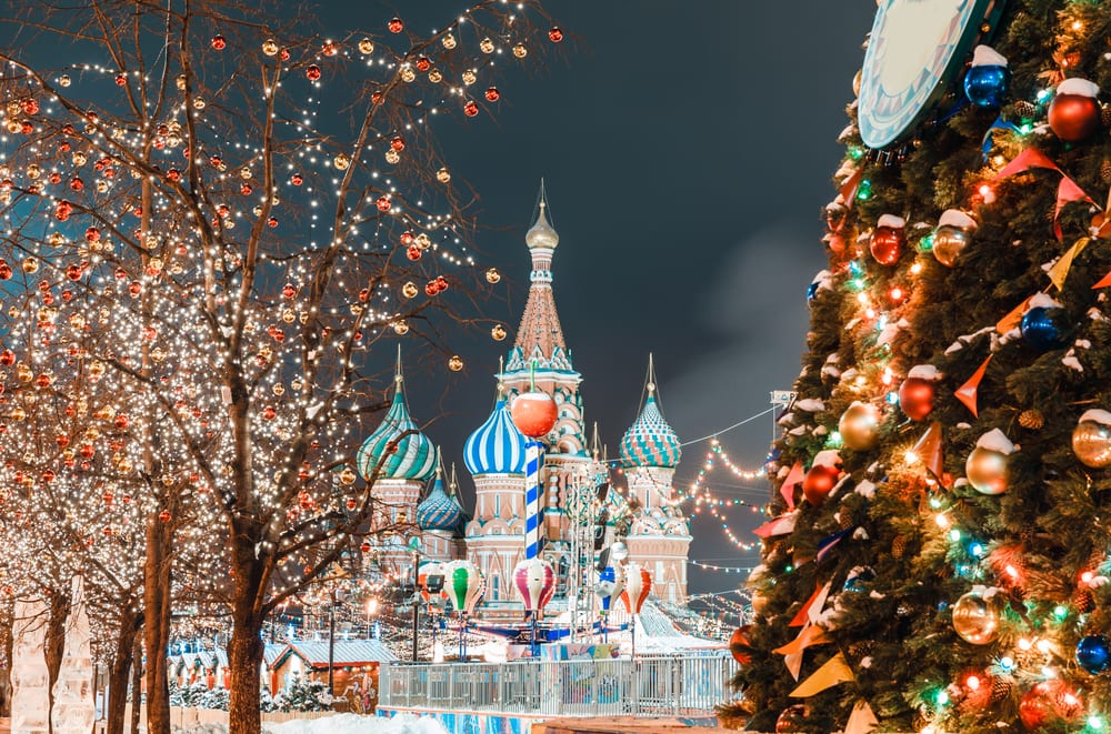 Moskva vyzdobená na tradiční ruské Vánoce
