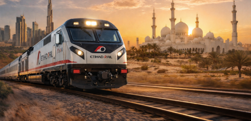 etihad-rail-chatgpt-1160x560 Nový vlak zkrátí cestu mezi Dubají a Abú Dhabí na méně než hodinu.